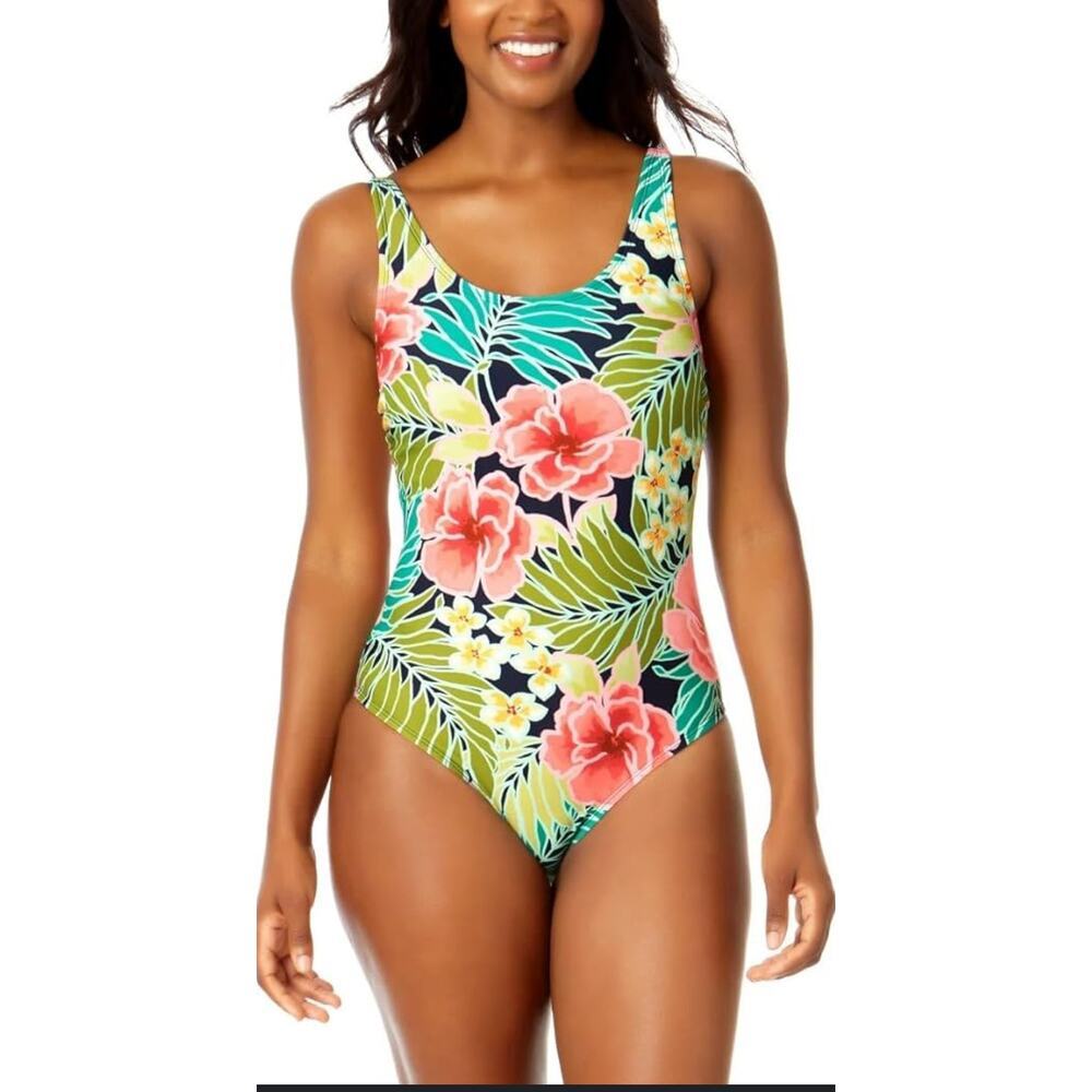 NWT Hurley 50+ Sun Protection Floral One Piece Swimsuit Pink Multi Pull On Sz XL